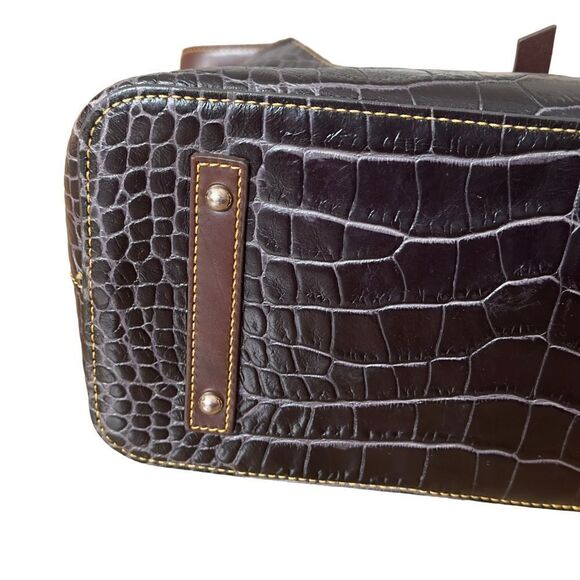 DOONEY & BOURKE Brown Crocodile Embossed Leather Hobo Shoulder Handbag - Picture 7 of 15